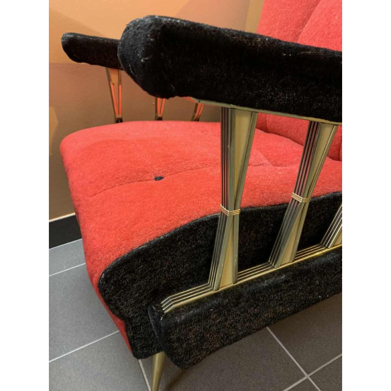 Pair of Vintage Italian Club Armchairs, (wear on velor armrests), 1950s