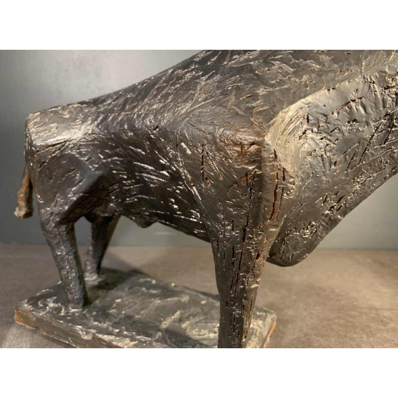 MARIO PERUGGINI, Geglazuurd Steengoed Dierlijke " Stier " Sculptuur, 1960