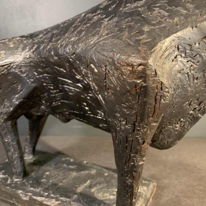 MARIO PERUGGINI, Brutalist Glazed Stoneware " Bull " animal sculpture, 1960s