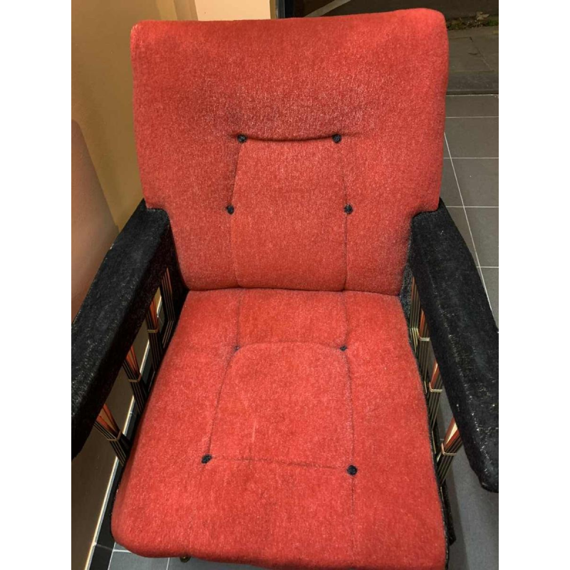 Pair of Vintage Italian Club Armchairs, (wear on velor armrests), 1950s