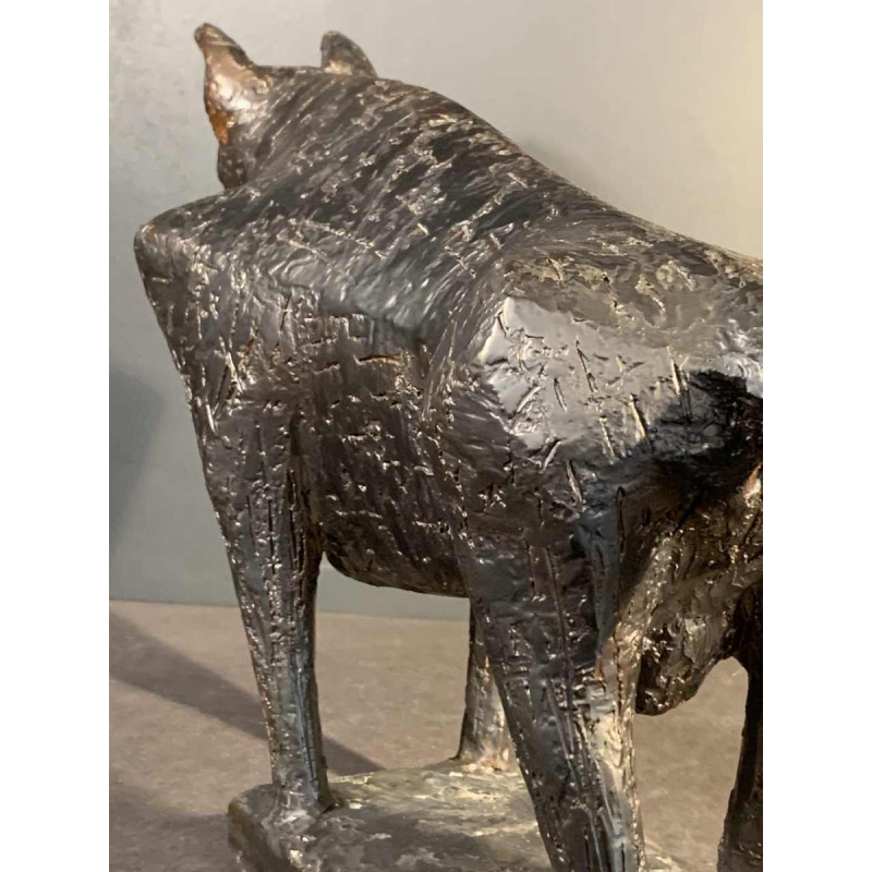 MARIO PERUGGINI, Sculpture animalière Brutaliste Taureau Céramique Grès, 1960s