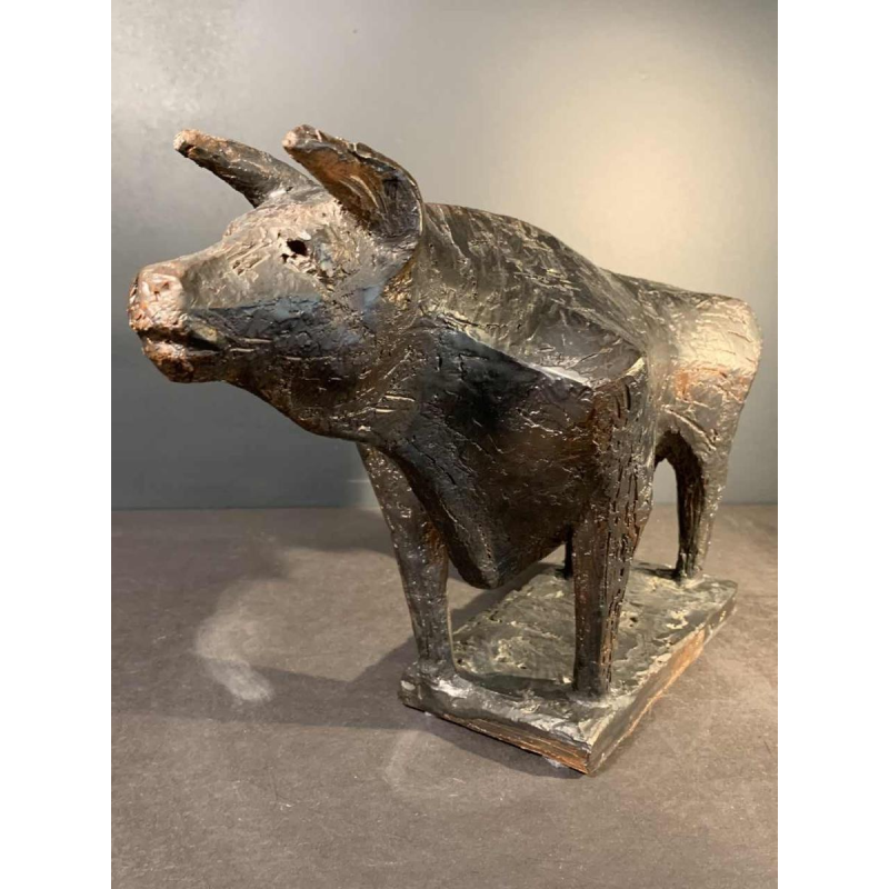 MARIO PERUGGINI, Sculpture animalière Brutaliste Taureau Céramique Grès, 1960s