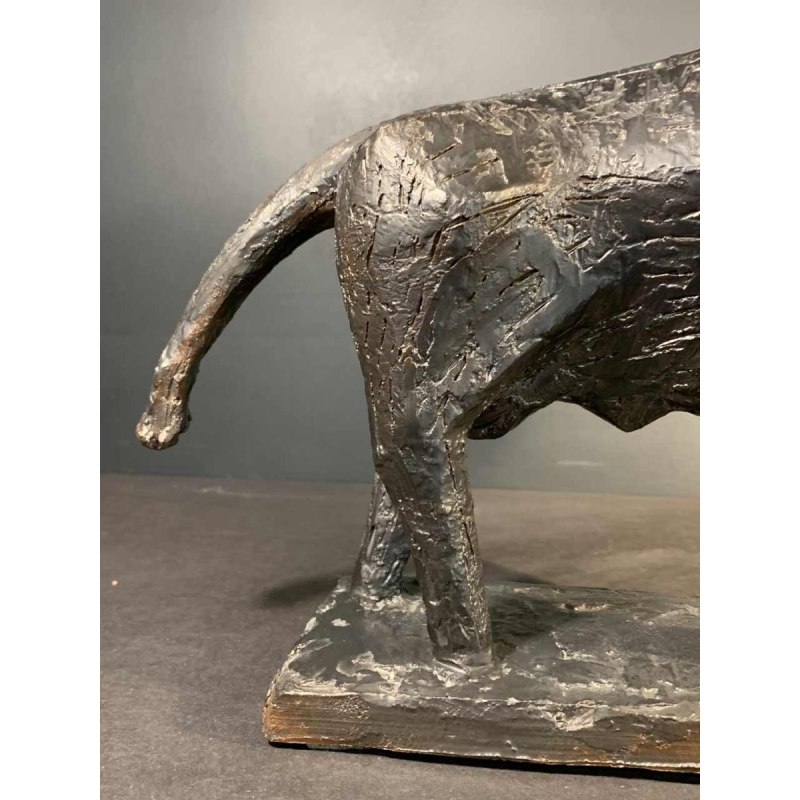 MARIO PERUGGINI, Brutalist Glazed Stoneware " Bull " animal sculpture, 1960s