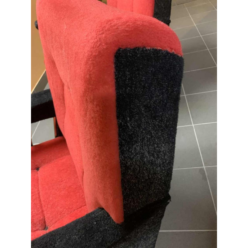 Pair of Vintage Italian Club Armchairs, (wear on velor armrests), 1950s