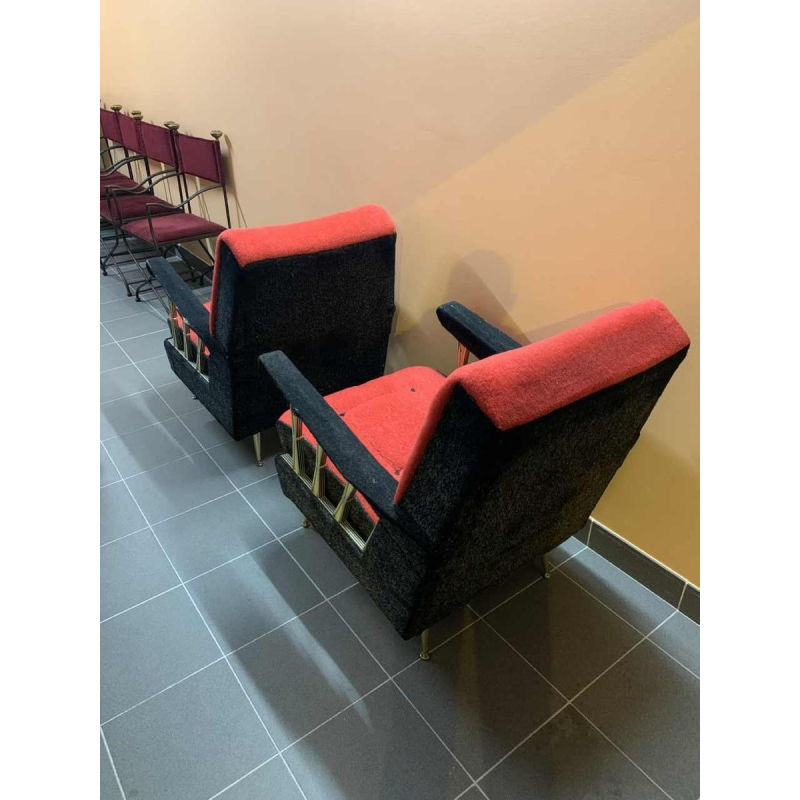 Paire de Fauteuils Clubs italiens Vintage, (usures accotoirs velour) , 1950s