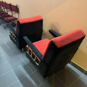 Pair of Vintage Italian Club Armchairs, (wear on velor armrests), 1950s