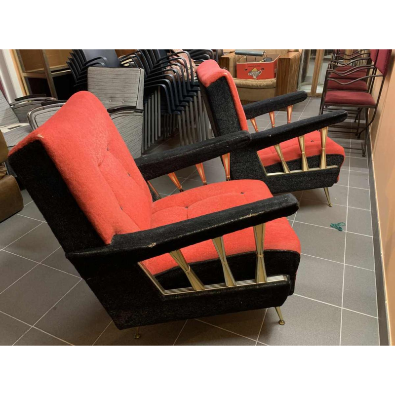 Paire de Fauteuils Clubs italiens Vintage, (usures accotoirs velour) , 1950s