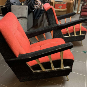 Paar Vintage Italiaanse Club Fauteuils, (slijtage velours armleuningen), 1950s