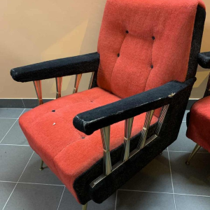 Pair of Vintage Italian Club Armchairs, (wear on velor armrests), 1950s