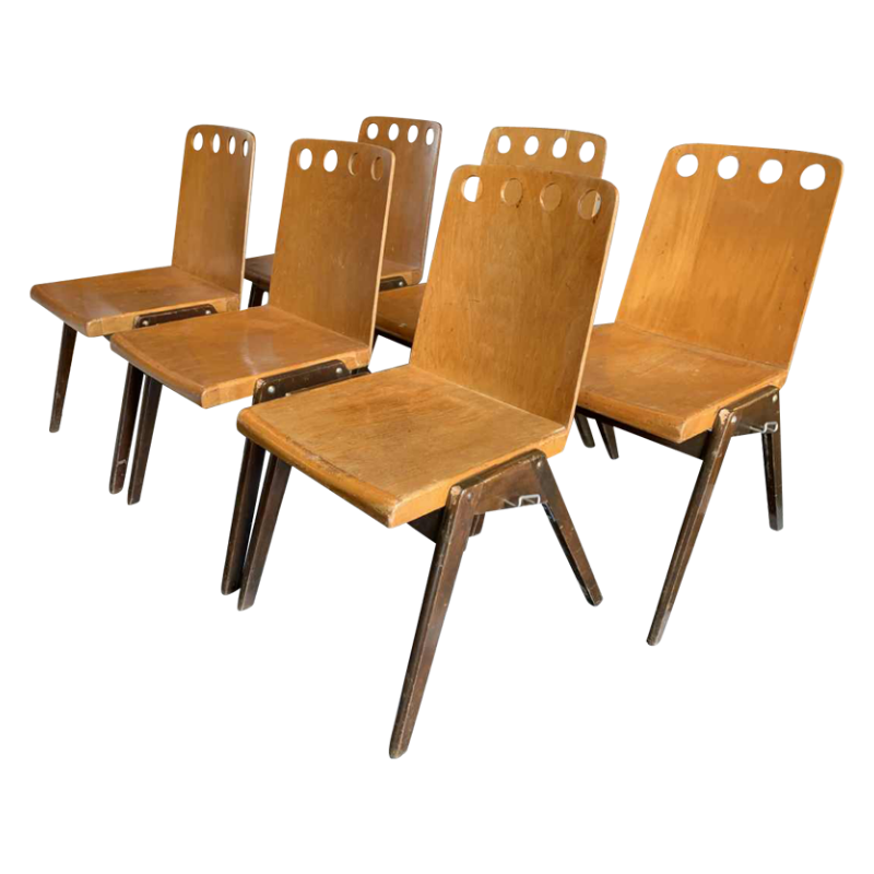 ROLAND RAINER for EMIL & ALFRED POLLAK, Set of 6 Modernist Staking Chairs 1950s