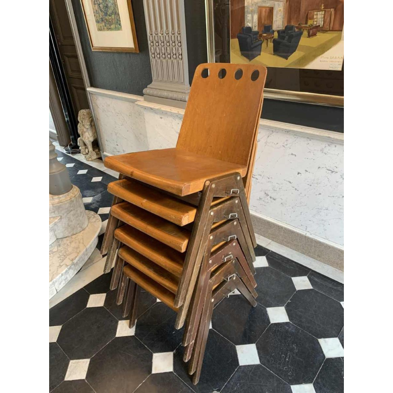 ROLAND RAINER pour EMIL & ALFRED POLLAK, Ensemble de 6 Chaises Empilables, 1950