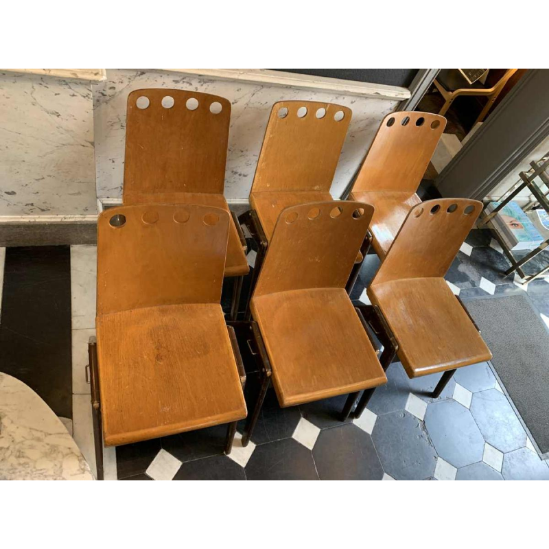 ROLAND RAINER for EMIL & ALFRED POLLAK, Set of 6 Modernist Staking Chairs 1950s