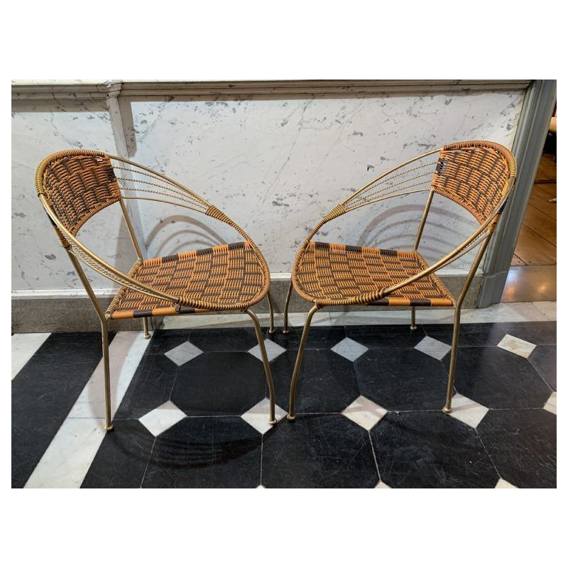 Set of 6 Vintage Italian Outdoor Patio 'Scoubidou' Loung Chair Armchairs , 1950s