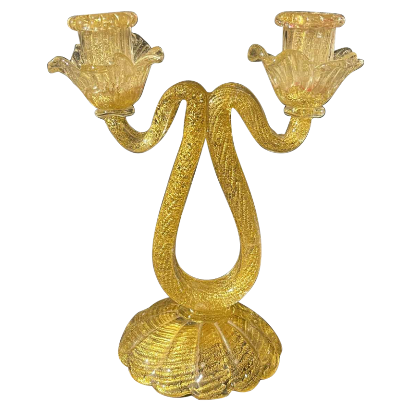 ERCOLE BAROVIER & TOSO Murano, Candelabra Candlestick, Golden Glitter Glass,1950