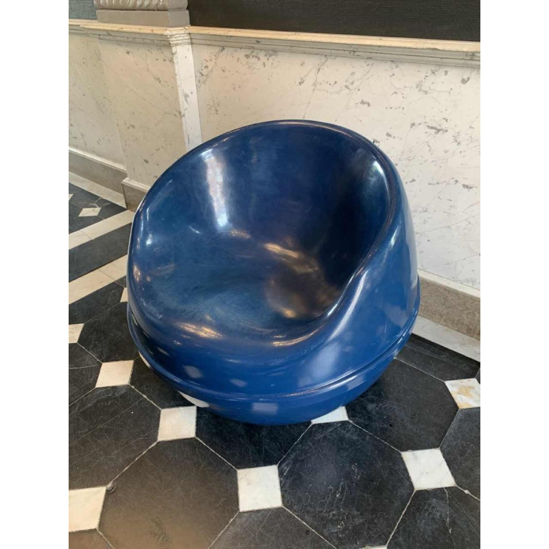 Vintage Blue Polyster "Ball" Armchair, EERO AARNIO Ball Chair Style, 1970s