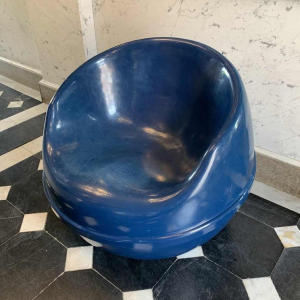 Vintage Blue Polyster "Ball" Armchair, EERO AARNIO Ball Chair Style, 1970s