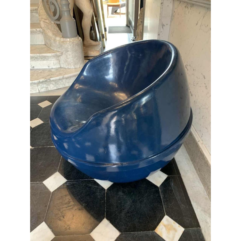 Vintage blauwe polyster "Bal" fauteuil, EERO AARNIO Bal-stoel stijl, 1970