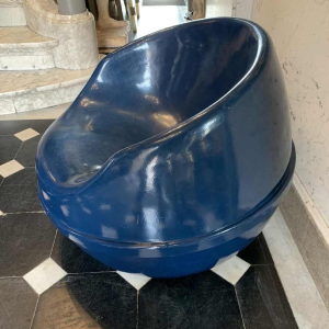 Fauteuil " Boule " Bleu Vintage en Polyster, Style Ball Chair EERO AARNIO, 1970s