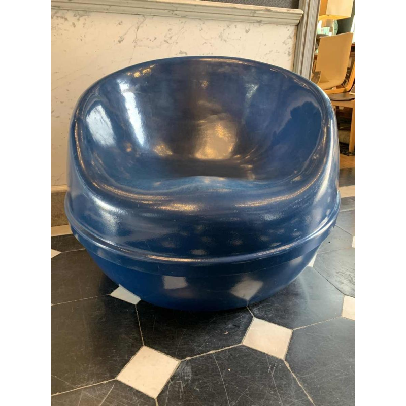 Vintage blauwe polyster "Bal" fauteuil, EERO AARNIO Bal-stoel stijl, 1970
