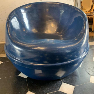 Vintage Blue Polyster "Ball" Armchair, EERO AARNIO Ball Chair Style, 1970s