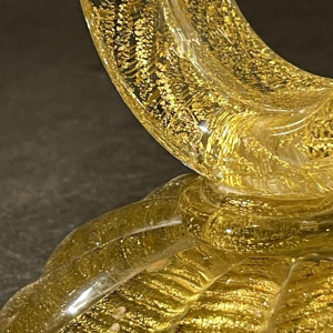 ERCOLE BAROVIER & TOSO Murano, Candelabra Candlestick, Golden Glitter Glass,1950