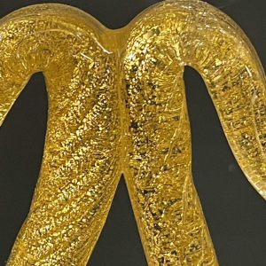 ERCOLE BAROVIER & TOSO Murano, Candelabra Candlestick, Golden Glitter Glass,1950