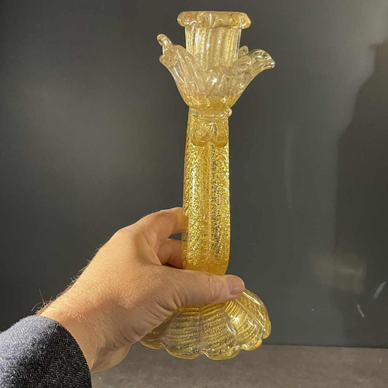 ERCOLE BAROVIER & TOSO Murano, kandelaar kandelaar, gouden glitterglas, 1950