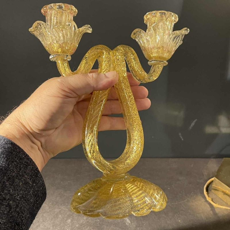 ERCOLE BAROVIER & TOSO Murano, kandelaar kandelaar, gouden glitterglas, 1950