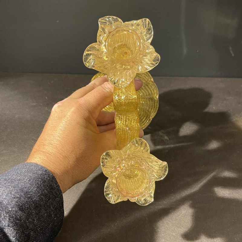 ERCOLE BAROVIER & TOSO Murano, Cande´labre Bougeoir, Verre Pailleté Dore´, 1950