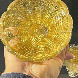 ERCOLE BAROVIER & TOSO Murano, Cande´labre Bougeoir, Verre Pailleté Dore´, 1950