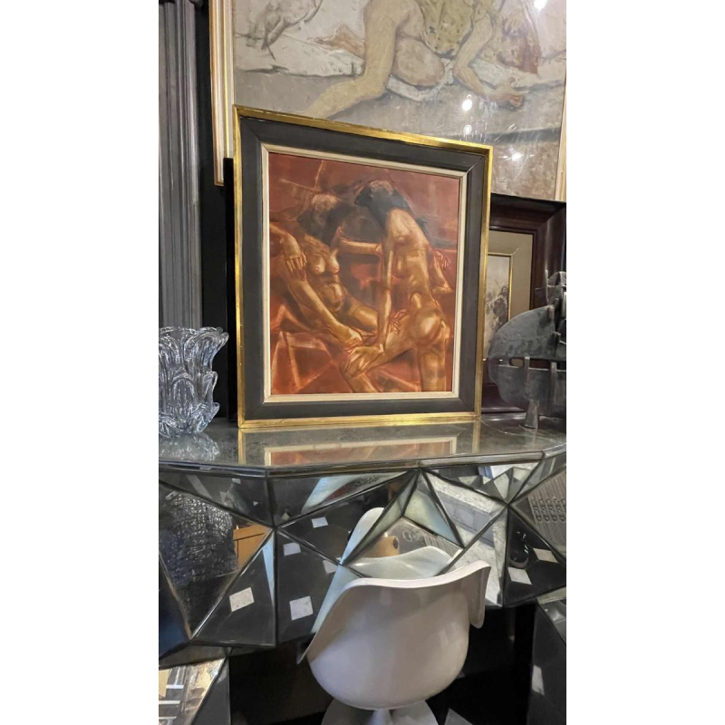 Francis Verlinden, tableau " femmes nues ", scène cabaret, huile sur toile, 1970