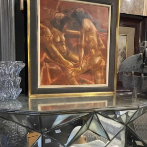 Francis Verlinden, painting 'Naked Women', cabaret scene, oil on canvas, 1970