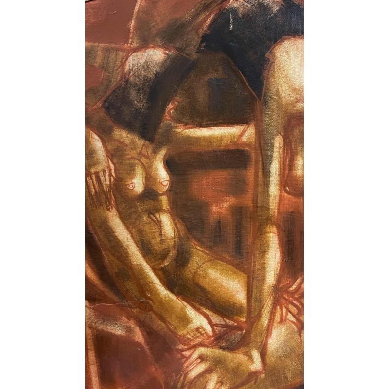 Francis Verlinden, painting 'Naked Women', cabaret scene, oil on canvas, 1970