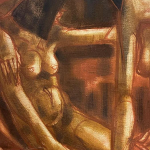 Francis Verlinden, painting 'Naked Women', cabaret scene, oil on canvas, 1970