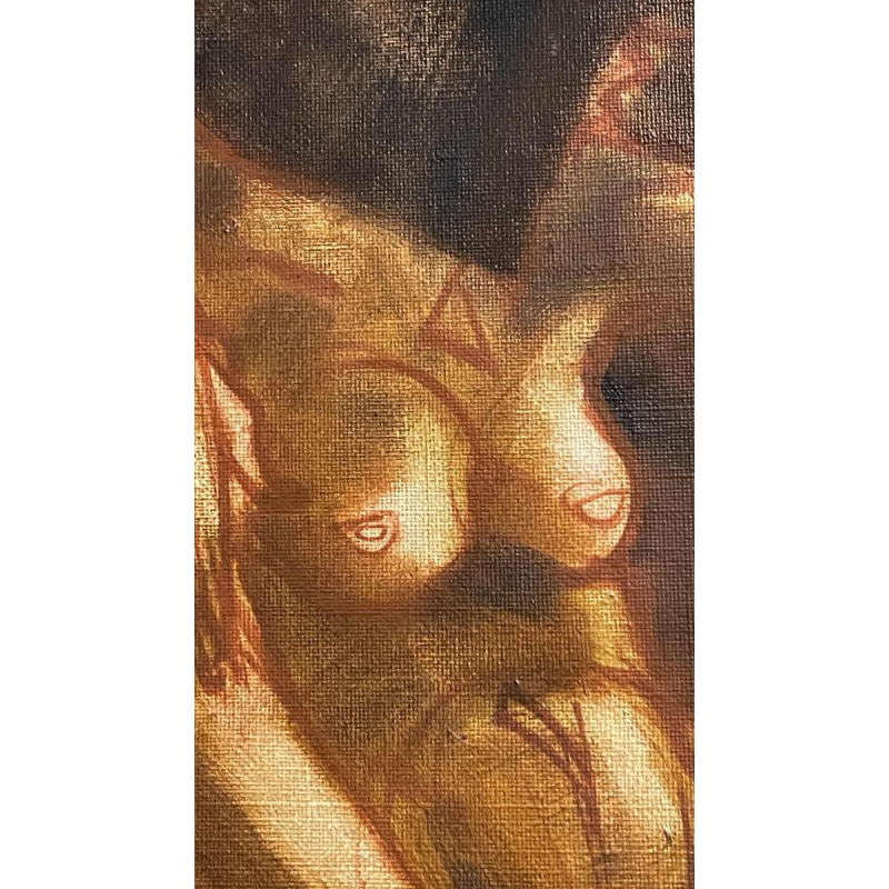 Francis Verlinden, tableau " femmes nues ", scène cabaret, huile sur toile, 1970