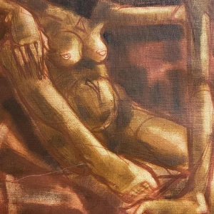 Francis Verlinden, painting 'Naked Women', cabaret scene, oil on canvas, 1970