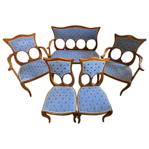 Salon Art Nouveau Complet, 1 Canape´ + 2 Fauteuils + 2 Chaises, ca 1900