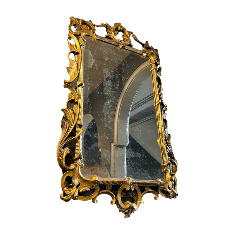 Ancien Miroir Doré Louis XV Rocaille, Bois Sculpte´ et Stuque´, XIXe siècle
