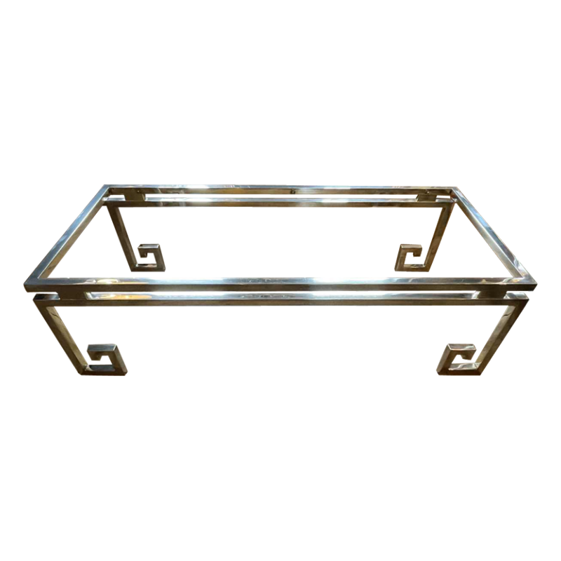 Belgo Chrome, Table Basse Salon Hollywood Regency, Acier Chromé & Verre, ca 1970