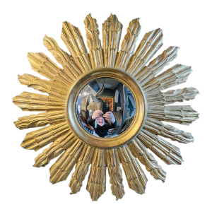 Large Carved Giltwood Sunburst / Witch Mirror, Golded Wall decoration, ca 1950