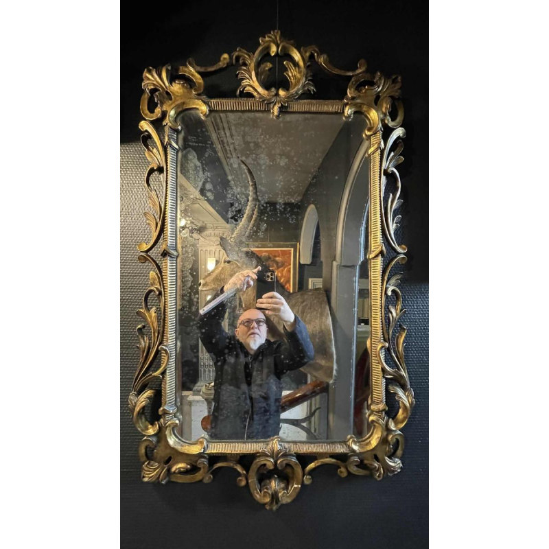 Ancien Miroir Doré Louis XV Rocaille, Bois Sculpte´ et Stuque´, XIXe siècle