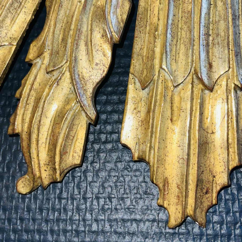 Applique Murale Soleil (70 cm) / Miroir de Sorcière, Bois Sculpté Doré, ca 1950