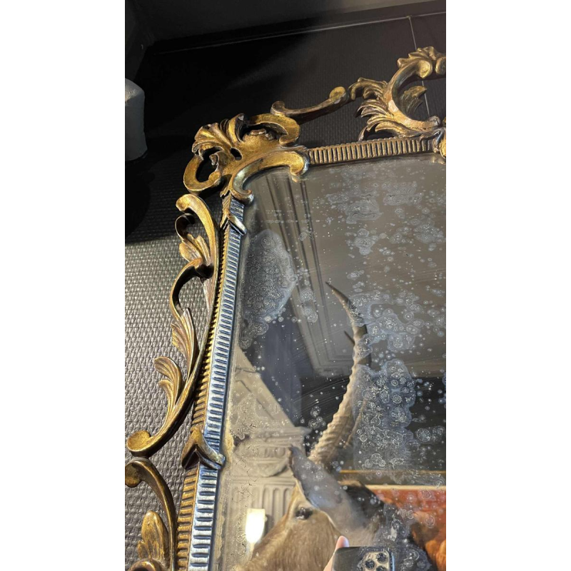 Ancien Miroir Doré Louis XV Rocaille, Bois Sculpte´ et Stuque´, XIXe siècle