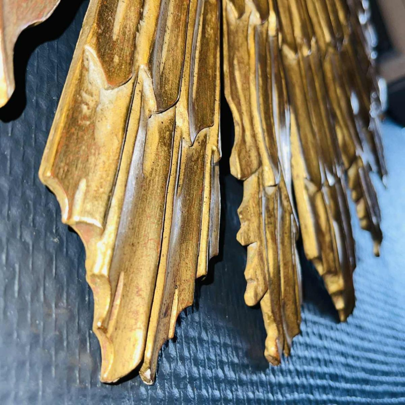 Applique Murale Soleil (70 cm) / Miroir de Sorcière, Bois Sculpté Doré, ca 1950