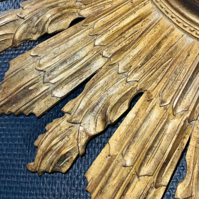 Large Carved Giltwood Sunburst / Witch Mirror, Golded Wall decoration, ca 1950