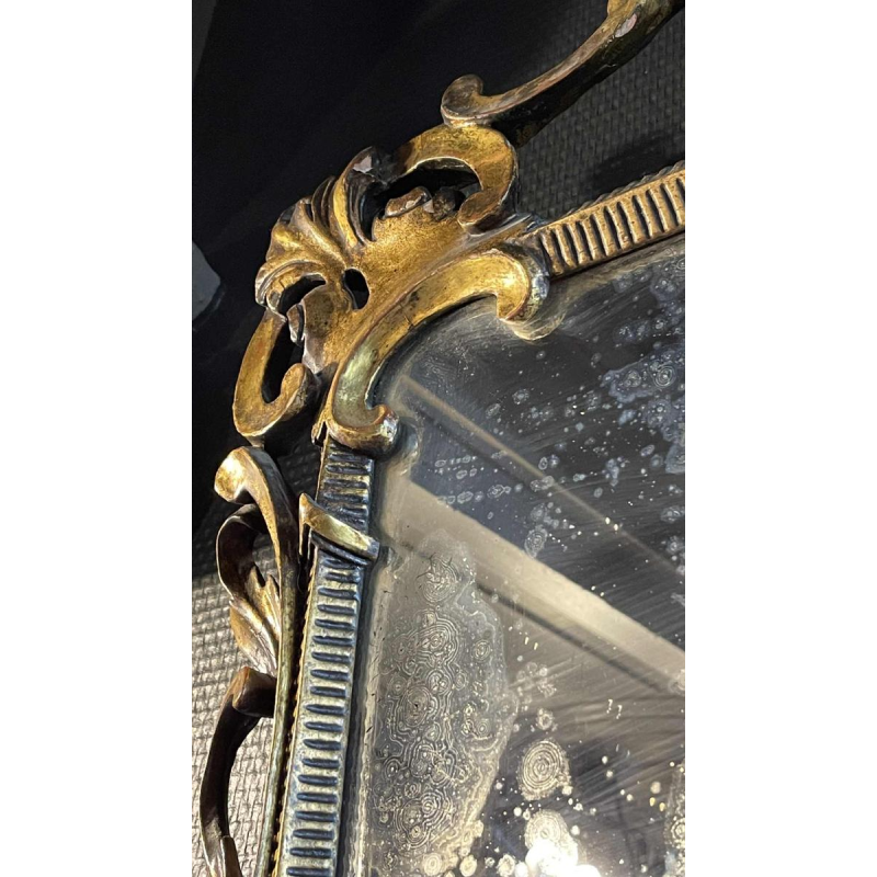 Lodewijk XV gesneden, gepleisterde en vergulde houten Rocaille-spiegel, 19de eeu