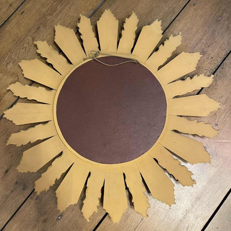 Applique Murale Soleil (70 cm) / Miroir de Sorcière, Bois Sculpté Doré, ca 1950