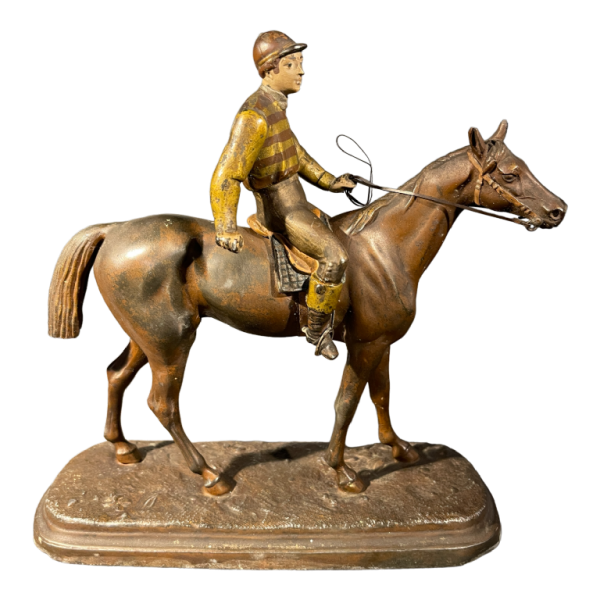 Ruiter Sculptuur / Paard Jockey Standbeeld, Polychroom Regula Beeld, ca 1890