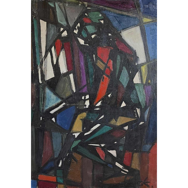 FERDINAND VONCK, tableau abstrait, peinture huile sur toile, ca 1950