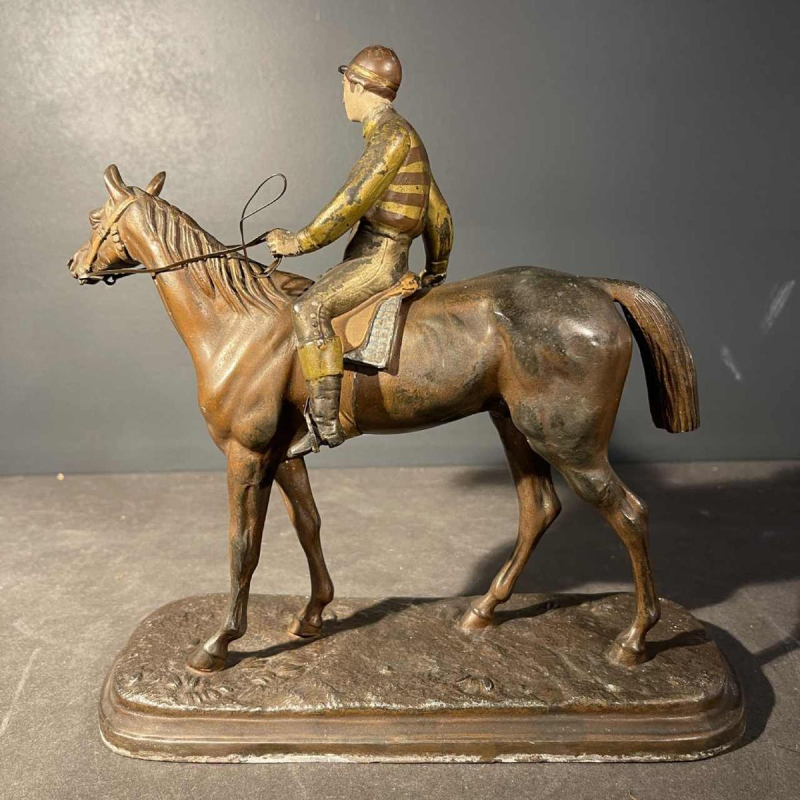 Ruiter Sculptuur / Paard Jockey Standbeeld, Polychroom Regula Beeld, ca 1890